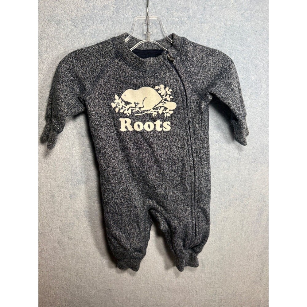 Roots Cooper Beaver One Piece Zip-Up Gray Romper, Size 1-3 Months girls/boys